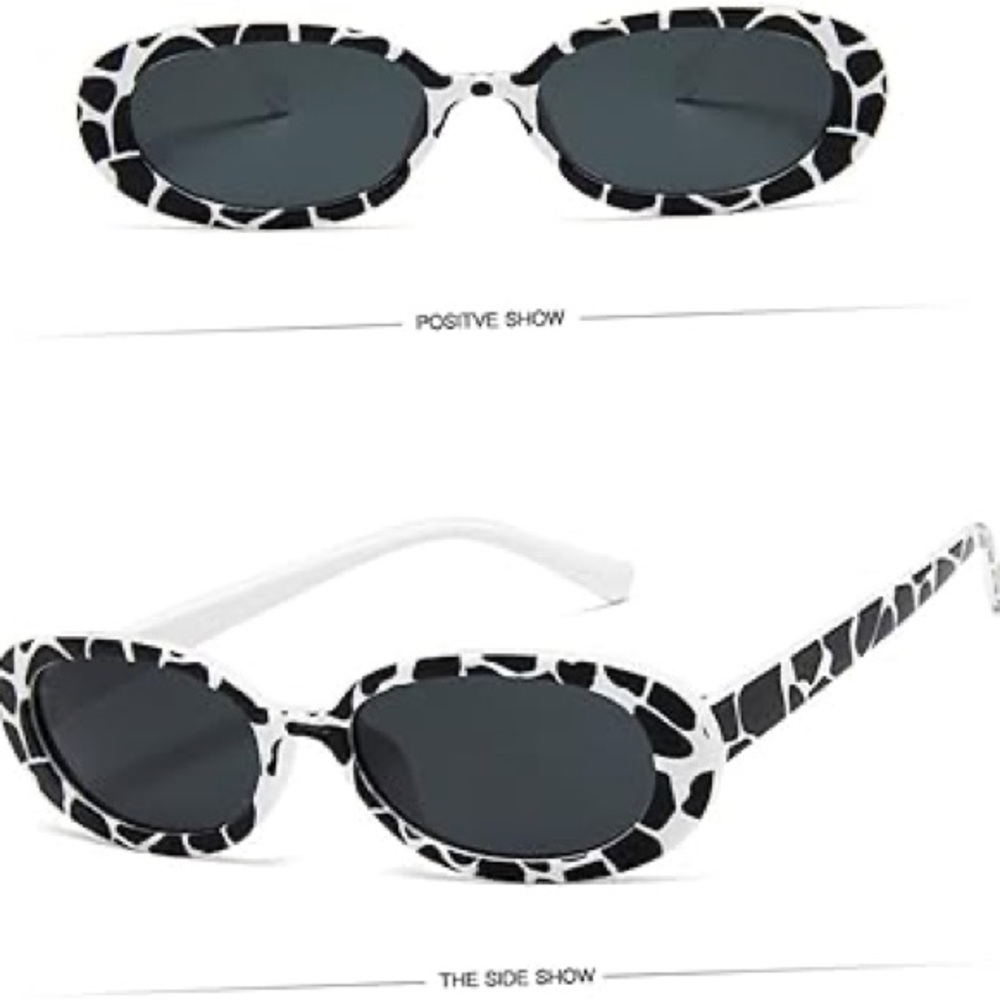 1pc Fashionable Cow Printed Oval Frame Y2K Unisex Oversized Fashion Glasses - Picture 6 of 7